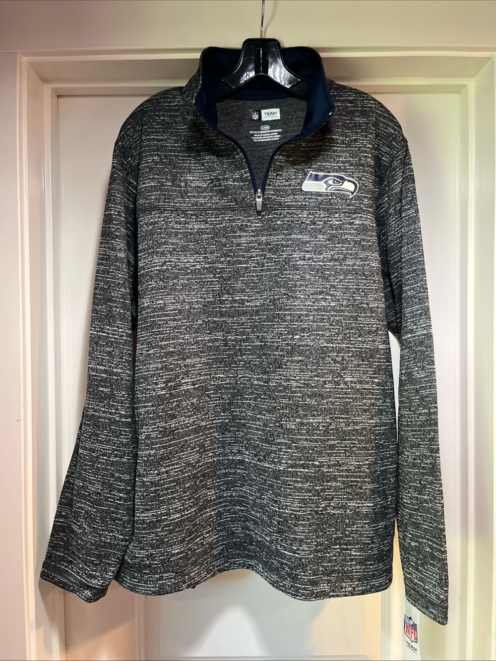 Mens Large Seattle Seahawks 1/4 Zip Fleece Pullover Gray NFL Team Apparel New